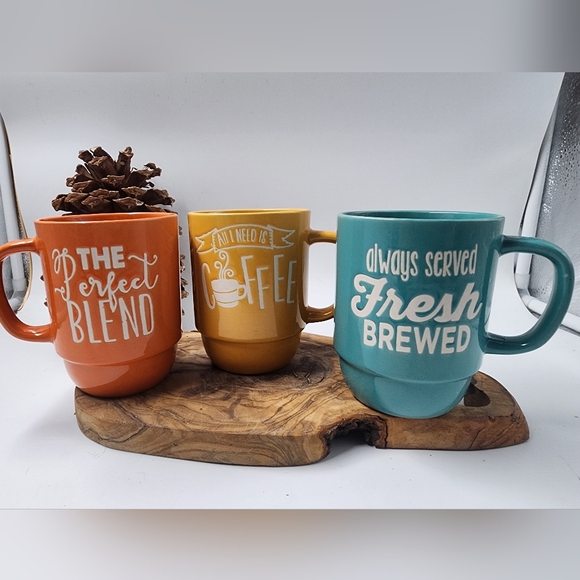 Boston Warehouse Stackable Coffee Mugs 3 The Perfect Blend All I Need is Coffee - Picture 2 of 5